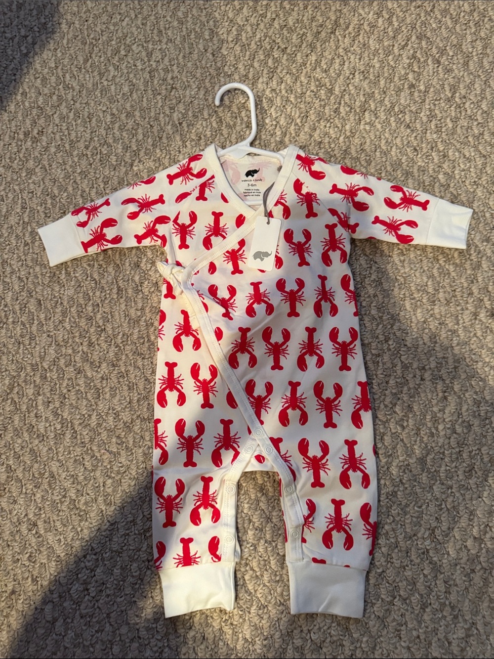 Red Lobster-Print White Baby One-Piece